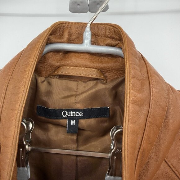 Quince 100% Leather Stand-Collar Jacket size M Women's in Cognac Brown Full Zip - Picture 10 of 16